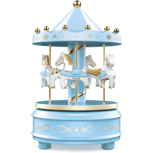 Carousel Music Box - Easy Twist, Blue - 4 Horse Classic Decor, Me