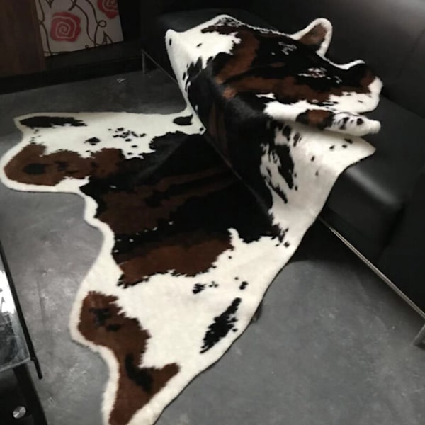 Komatta Fuskpälsmatta med Kotryck, 110 x 85 cm, Söt Djurtryckt Fuskkohudskudde för Heminredning, Under Soffbord, Barnrum med Tema