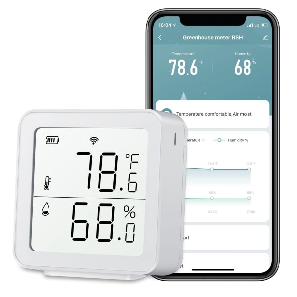 WiFi-termometer og hygrometer, smart sensor for fuktighet og temperatur med appvarsling, rask respons og sensor for fuktighet i hjemmet