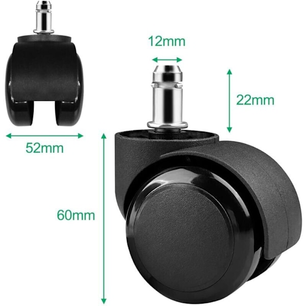 5 st Kontorsstol Hjul 11 x 22mm 360° Rotation för Gamingstolar, Tysta Ersättningshjul Inga Repor, Svart