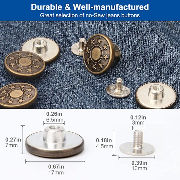 8-pakkaus säädettäviä korvaavia farkkujen nappeja - 10 mm irrotettavat housunapit, irrotettavat metalliset farkkunapit, denim-nepparinapit, skinny-farkkujen takapuoli