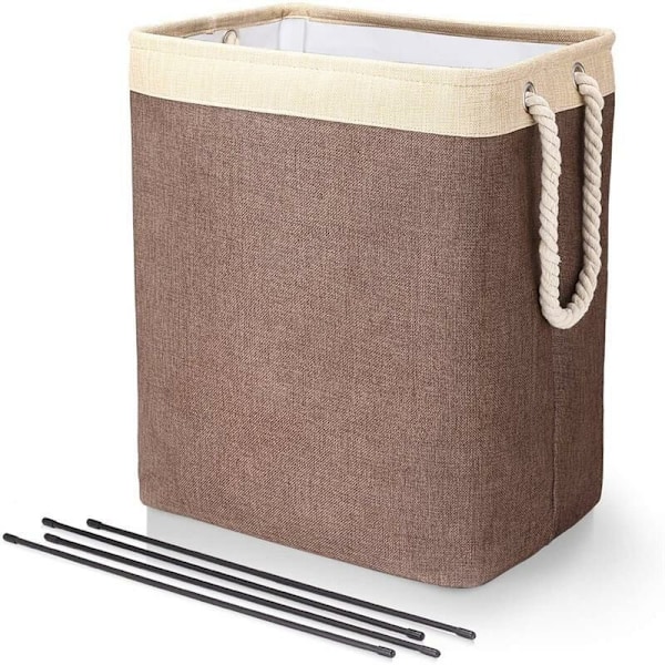 Stor tvättkorg 50 x 41 x 31 cm, hopfällbar tvättkorg med rep handtag förvaringskorg anpassad för sovrum beige badrum tvättstuga+kaffe