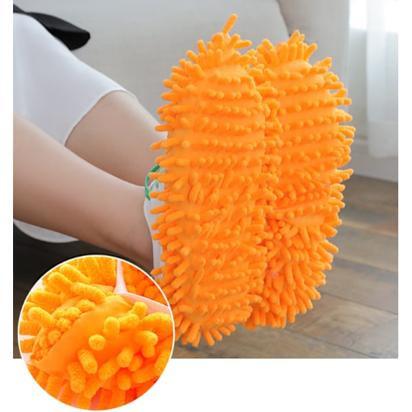 Orange Slippers Mop, 2 par återanvändbara skoskydd, multifunktionell mikrofiber dammsugare skor tofflor rengöring tofflor mopp för hem golv fönster