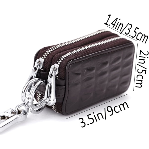Café-Cases Læder Nøgleholder Møntpung Lynlås Nøgleopbevaringspose Dobbelt Lynlåspose 9x5x3.5cm