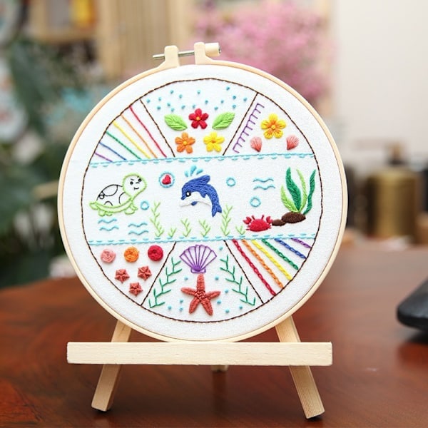 Broderisömnadssats för övning, broderimönster för nybörjare, broderisats för handbroderi för vuxna och barn (djur)