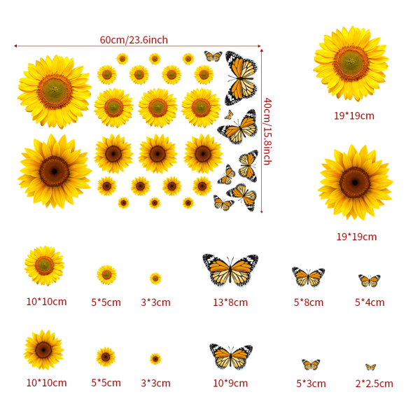 Wall Stickers Sunflowers and Butterflies Wall Stickers Mural Decals for Bedroom Living Room TV Wall