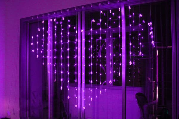 Led gardinlys hjerteform til fest jule indendørs bryllupsdekoration (lilla)