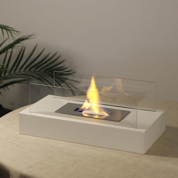 Rektangulær Bordpejs 35 cm Lang Ventilløs Bioethanol Brænder Bærbar Bordpejs til Indendørs Udendørs Terrasse Have (Hvid)