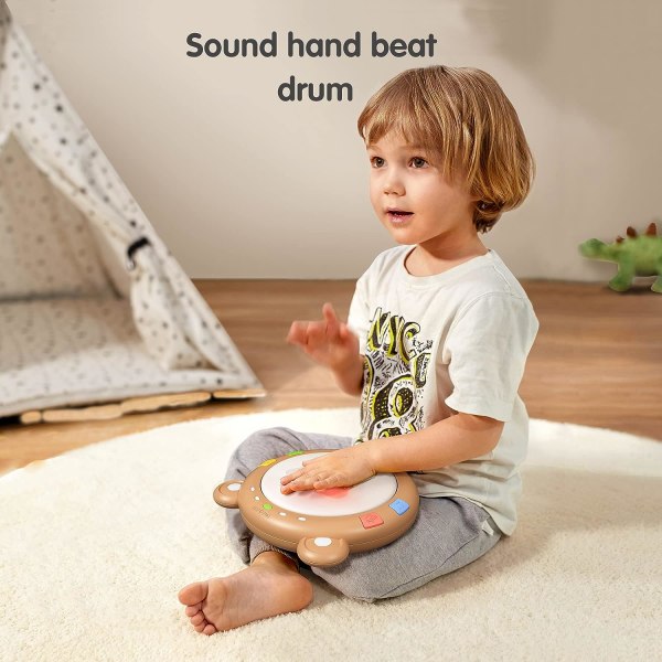 Babymusikalske leketøy (21*20,5*5 cm), musikalsk tromme interaktiv lekegave, E