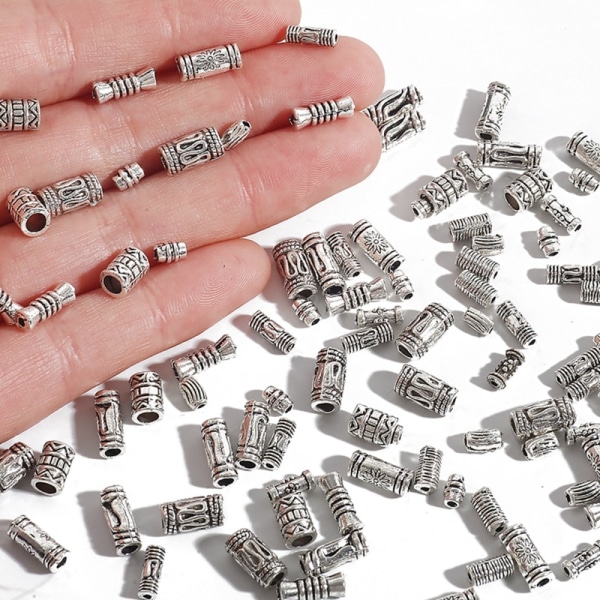 400 stk tibetanske sølvperler blandede legeringsrørperler for gjør-det-selv-smykker
