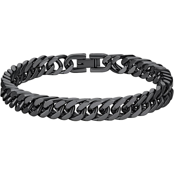 Franco-kædearmbånd til mænd og kvinder, Hip Hop-kædearmbånd, 8 mm bredde, 21 cm længde, rustfrit stål forgyldt/sort