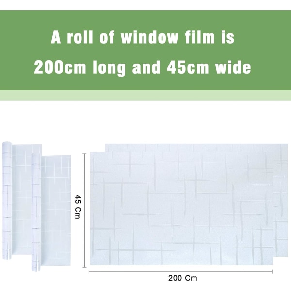 2 stk vindusfilm 45 x 200 cm kryssmønster selvklebende frostet glassfilm Elektrostatisk vindusfilm Anti-UV vindusfilm for vinduer