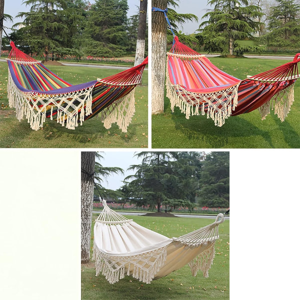 Färglada Hammock för Vuxna, Bohemisk Macrame 2-Personers Stickad Hammock med Anti-Rullbalansbalk, Bärbara Hammockar Lämpliga för Inomhus och Utomhus