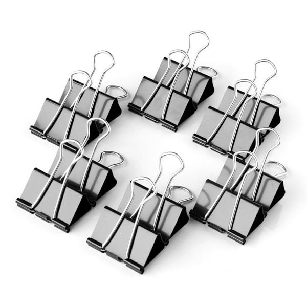 Sort - 12 pakke mappe - 41mm - Æske med multifunktionelle papirclips - Binder - Metal tegneclips til noter - Skrivepapir -