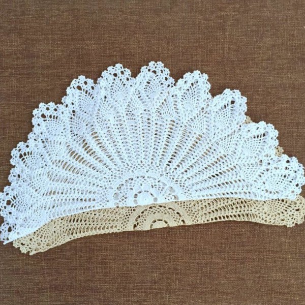 Håndlavet Vintage Rund Blonde Dug i Bomuld 90cm, Bomuld, Hvid, 90cm Rund