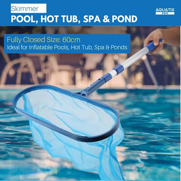 Pool Skimmer Dyb Poseblad Løvrive med 4 Fod Justerbar Teleskopisk Aluminiumstang, Fintmasket Net, Robust Ramme, Stærkt Greb Håndtag, Også Egnet Til