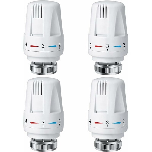 Sett med 4 radiatortermostater, radiatortermostat TRV m30 x 1.5, termostatisk radiatorventil, radiatorventil for hjemme- og kontorvarmesystem