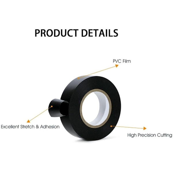 Eltejp - 1 rulle svart eltejp, 17 mm per 10 m, PVC professionell isolering, självhäftande för bil, fordon, husets elledningar