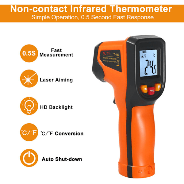 Infrarødt termometer digital temperaturpistol uden kontakt -50 ° C400 ° C (-58 ° F752 ° F) IR termometer til industri, køkken, bil, ikke til