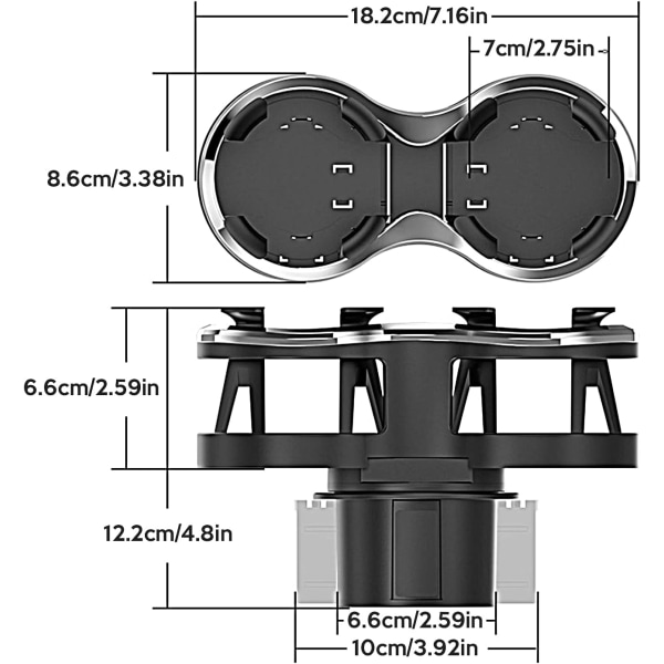 Monitoiminen auton mukiteline 2 in 1 Auton juomatelineen pidennysadapteri Kaksireikäinen juomateline Auton pidike säädettävällä pohjalla