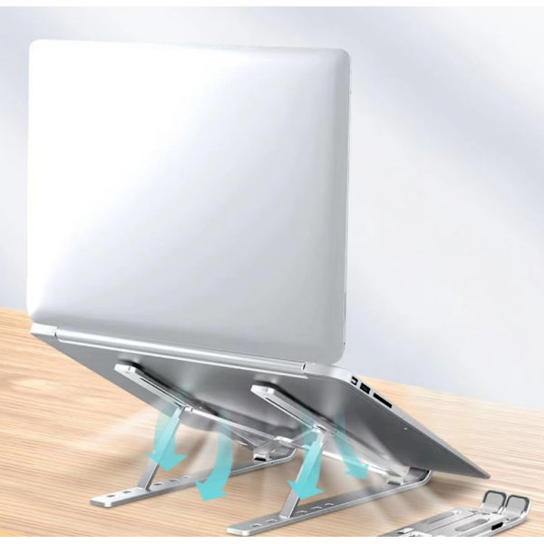 10”-17,3” Laptopstativ, Aluminium Ventilerat Laptopstativ 7 Nivåer Justerbart, Ergonomisk Kylare Kompatibel med MacBook, Lenovo, Dell, HP, Laptops Tab