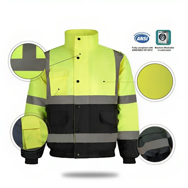 Hyvin näkyvä heijastintakki – 2-värinen, fluoresoiva keltainen/laivastonsininen – Koko: 2XL
