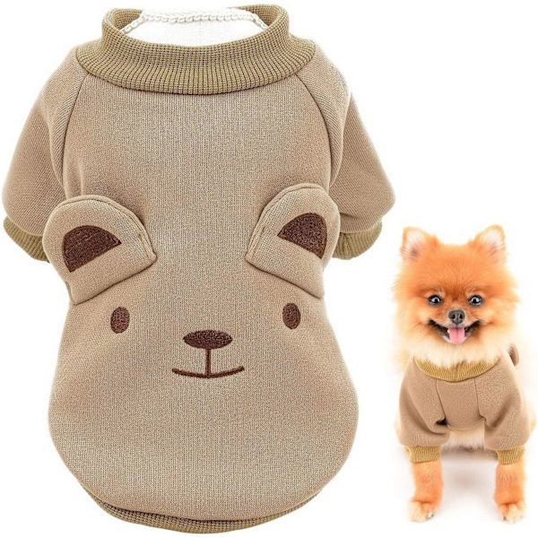 Hvalpe Fleece Sweatshirt Pullover Sød Bjørn med Ører til Små og Mellemstore Hunde og Katte, Brun, M(M)