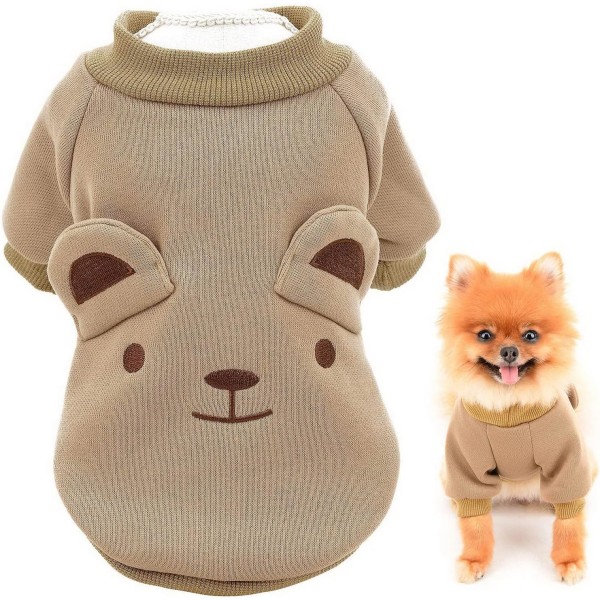 Puppy Fleece Sweatshirt Pullover Cute Bear with Ears for Small and Medium Dogs and Cats, Brown, S(S)