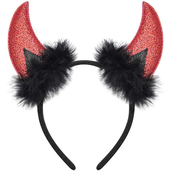 Glitter Djævle Horn Pandebånd, Røde Djævle Horn Djævel Kostume Kvinder Mænd Piger, Halloween Maskerade Cosplay Pandebånd (Sort og Rød)