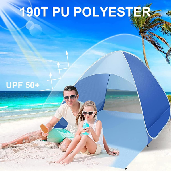 Udendørs Instant Pop-up Strandtelt, Bærbar Strandtelt, Automatisk, Vandafvisende, Nem at Opsætte, Velegnet til Familie, Picnic, Camping (Blå)