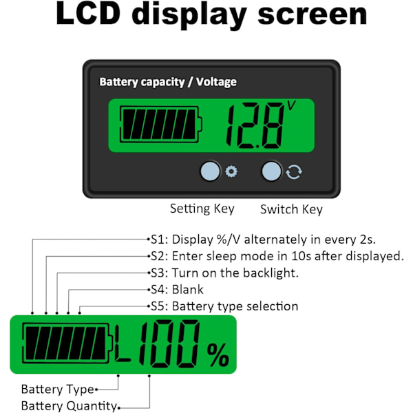 DC-batterimätare, digital batterispänningskapacitetsprocentmonitor