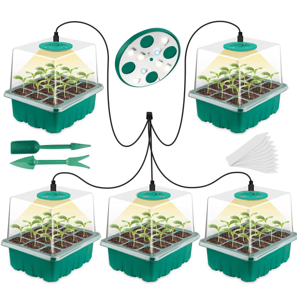 Nyt 5 stk Mini Plant Drivhuskit, med Full Spectrum Solar Ligh