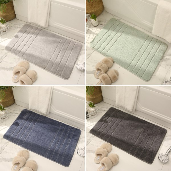 Badematte Ren Farge Fortykket Høy og Lav Haug Husholdningsgulvmatte, Sklisikker Absorberende Baderomsgulvmatte (Mørkegrønn, 50x80cm)
