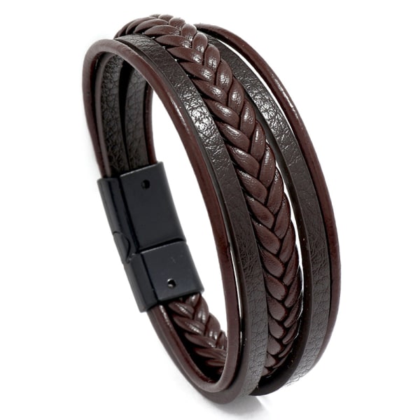 Herr Läder Armband Spänne Kohud Flerskiktsvävd Läder Armband Enkelt och Mångsidigt Herr Magnet Spänne Armband