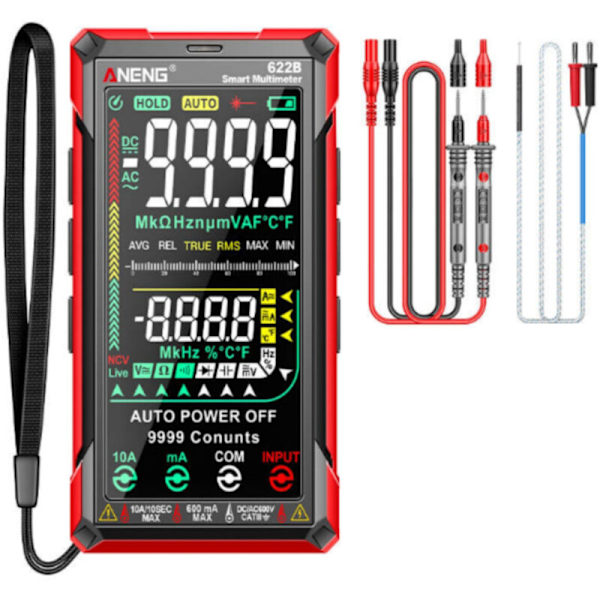 Digital multimeter Smart Touch Automatisk Beach 9999 Uppladdningsbar Anti-Slug Laddar konton OHM AMP Voltmeter med DC/AC KONDENSATOR KONDENSATOR RESISTANS