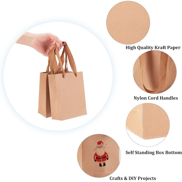 20 stk Små kraft brune papirposer Terminalposer transportposer med 16 x 12cm håndtak for bursdag, bryllup, teselskap og feiringer av cel