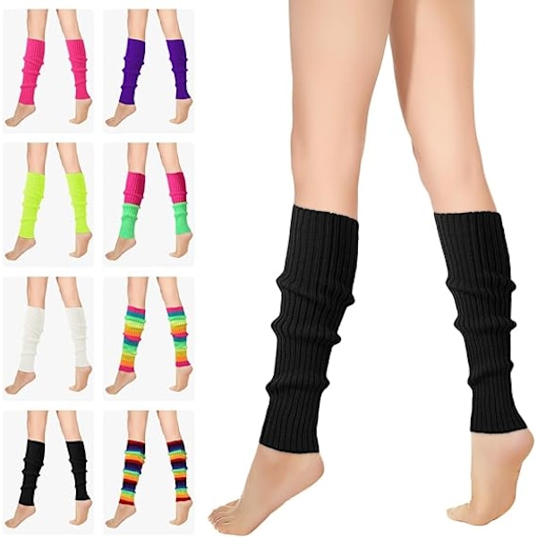 2 pairs of women's leg warmers, neon ribbed leg socks, yoga, running, hiking clothing and fashion accessories