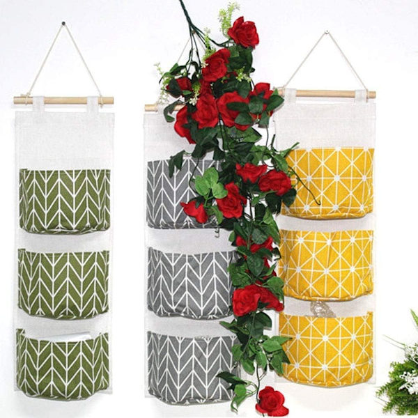 3 st väggförvaringspåsar, 60 x 20 cm stapelbara 3-lagers hängande påse - Vattentät linnetyg hängande bred fickorganisatör för sovrum badrum
