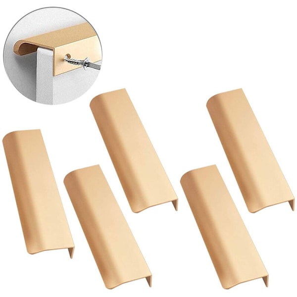 5-pack moderna fingerstilkantdragmöbler lådhandtag dolda skåp kök lådhandtag knoppar, guld, hålavstånd: 64 mm, total längd: 80