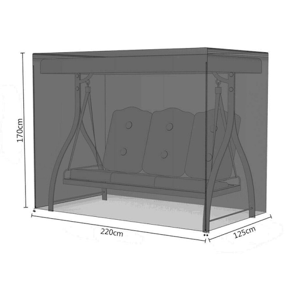 3-paikkainen puutarhakeinupeite vedenpitävä, pölytiivis keinupeite, 210D Oxford-suojakangas 125 x 170 x 200 cm musta (1 kpl)