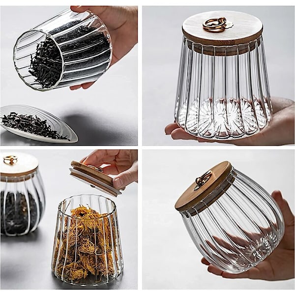 Glass Kaffe Nøtter Lufttett Oppbevaringsboks Petal Dekorativ Beholder med Bambuslokk Lettgrep Metallhåndtak 700ml (23oz)