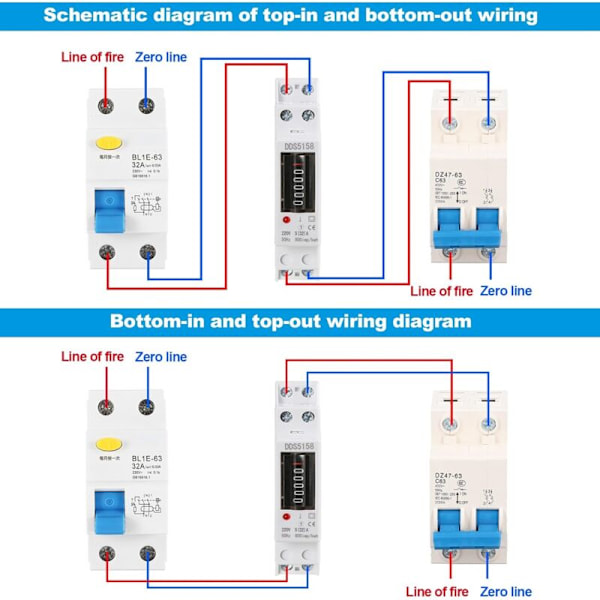 Elektrisk tællerkonsumtion 1p 5 (32) a enfaset energitæller DIN-skinne energitæller KWH 220V (elektronisk tælling)