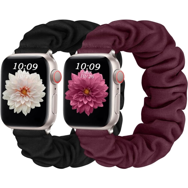 Musta/viininpunainen – 2 kpl hihnaa, jotka ovat yhteensopivat Apple Watch Rannekoreiden kanssa 38mm 40mm 41mm, Säädettävät joustavat hiusnauhat iWatch Band Series 8 7 6