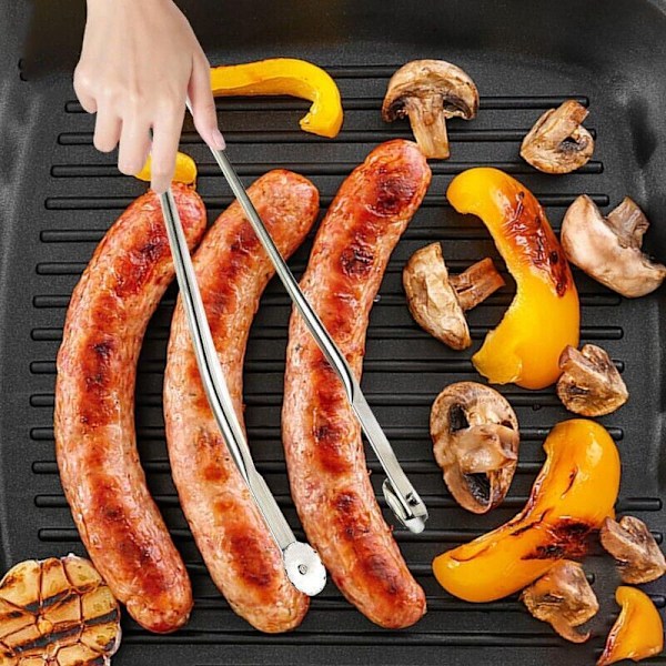 Korv-rulltång, Mattång, Grilltång i rostfritt stål, Grillkorv-tång, BBQ Anti-skållnings Rund modell - 50cm