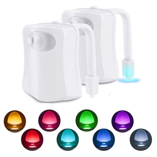 Toalettljus rörelsesensor, 2-pack toalettljus 8 färger LED nattljus batteridriven rörelsesensor för badrum toalett