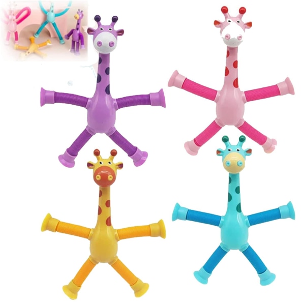4 st teleskopiska sugkopp giraff leksak, tecknad formförändrande giraff teleskoprör anti-stress pedagogiska leksaker, förälder-barn interaktiv senso