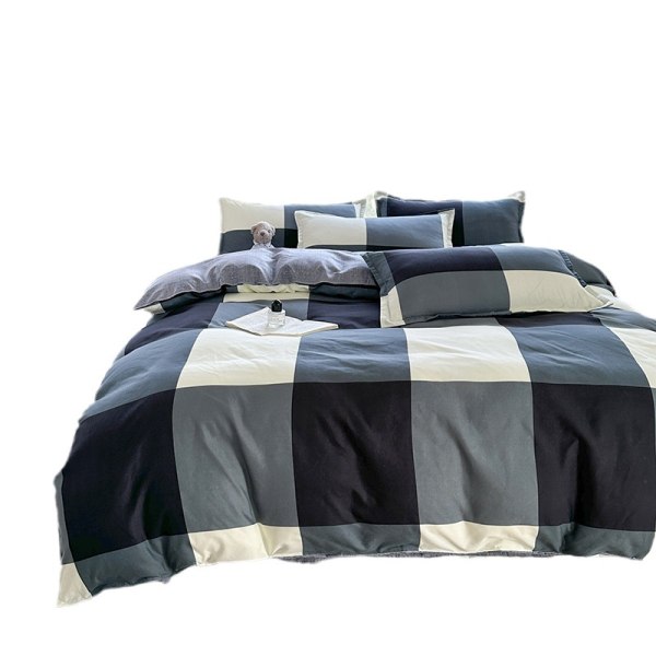 Cotton Plaid Queen Size Cotton Duvet Cover Queen Size Geometric Pattern Duvet Cover Pillowcase Set Reversible Beige Khaki Gray Black Plaid 4 Piece B