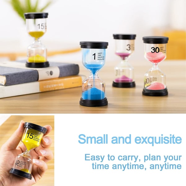 Set med 6 timglas, färgat timglas transparent glas kit, sandklocka 1 min/3 min/5 min/10 min/15 min/30 min - timglas timer, timer timer, kit