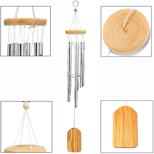 Bronse Rør Vindklokker, 70cm Tre Vindklokker med 6 Aluminium Hule Rør Dekorative Utendørs Hengende Klokkespill for Ornamenter Terrasse Hage Hjem