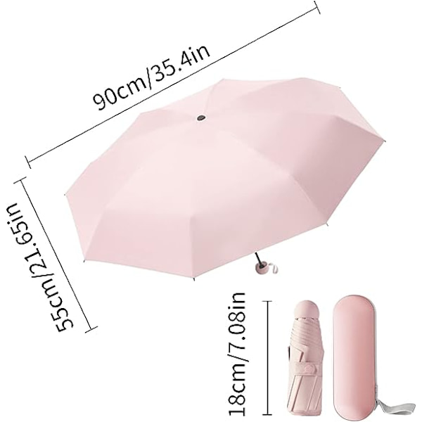 Taitettavat matkavarjot (Pinkki) 6 pitkää minivarjoa kapselikotelolla Pieni koko Anti-UV-varjo Nopea kuivuminen Ultrakevyt Kompakti taitettava varjo